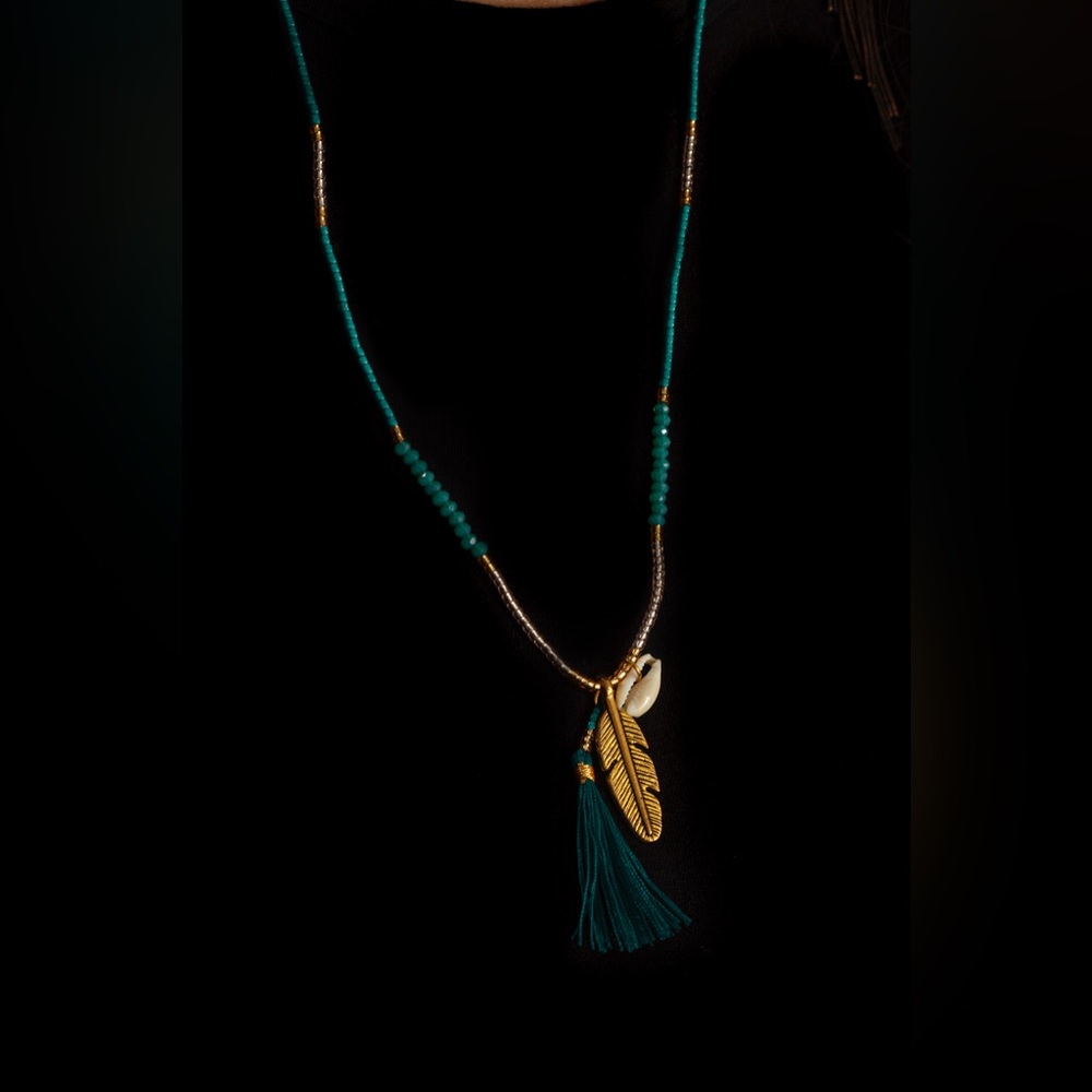 Balinese Beaded Feather Necklace